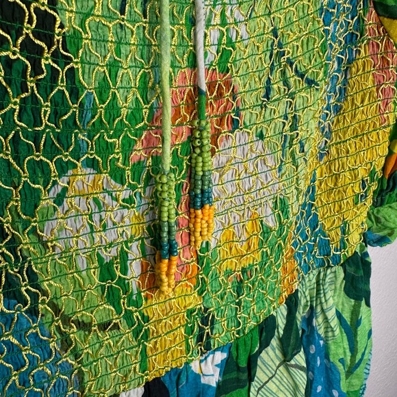 FARM Rio Vintage Toucans Peplum Top Size M Tropical Smocked Cotton Blouse - Picture 5 of 9